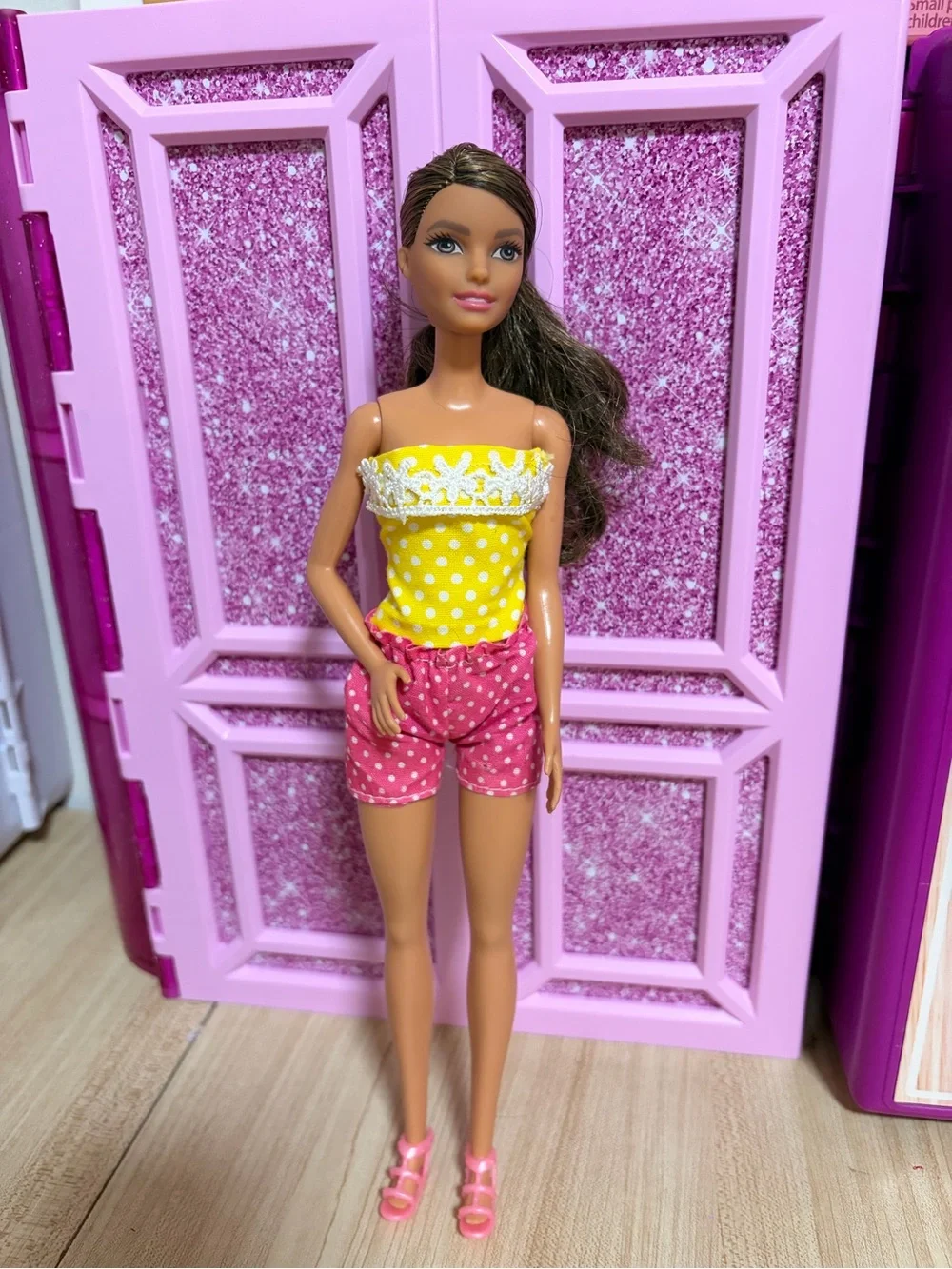 Barbie Yellow Polka Dot Top with Pink Polka Dot Shorts